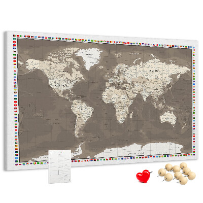 Nástěnka Mapa světa s vlajkami zemí