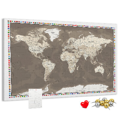 Nástěnka Mapa světa s vlajkami zemí