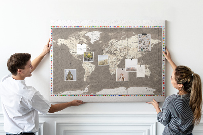 Nástěnka Mapa světa s vlajkami zemí