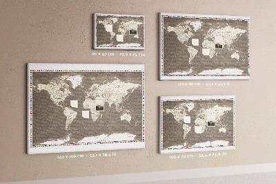 Nástěnka Mapa světa s vlajkami zemí