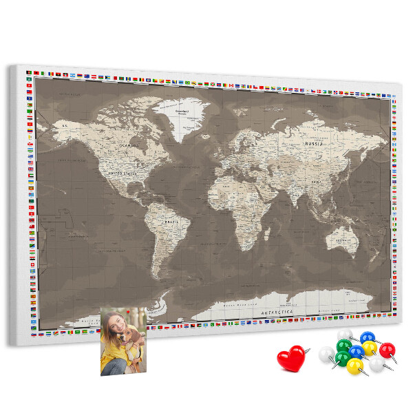 Nástěnka Mapa světa s vlajkami zemí