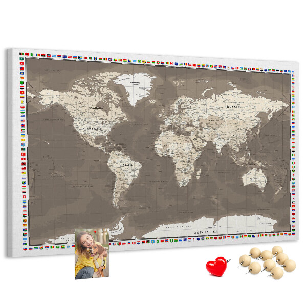 Nástěnka Mapa světa s vlajkami zemí