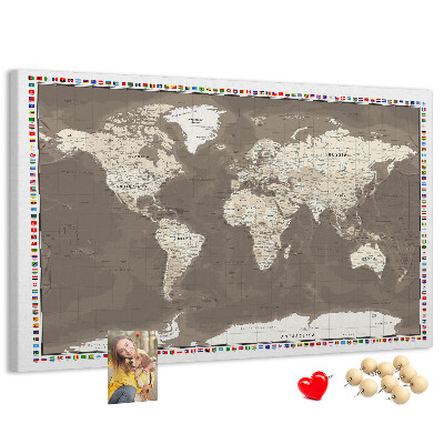 Nástěnka Mapa světa s vlajkami zemí