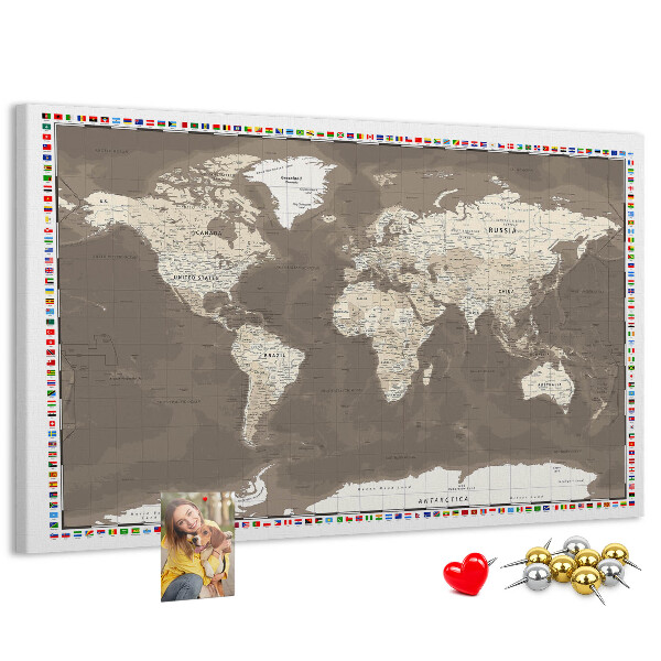 Nástěnka Mapa světa s vlajkami zemí