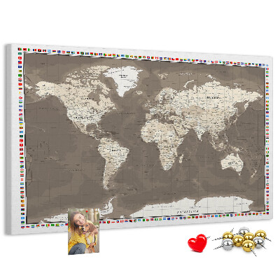 Nástěnka Mapa světa s vlajkami zemí