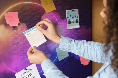 Nástěnka Barevné mraky s neonovým kruhem