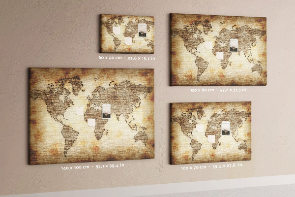 Nástěnka Stará mapa světa na plátně