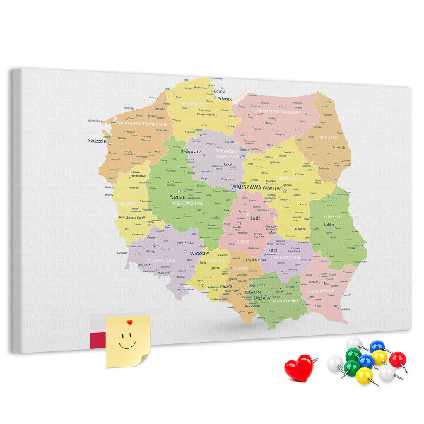 Nástěnka Mapa Polska s administrativním členěním.