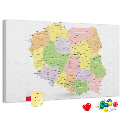 Nástěnka Mapa Polska s administrativním členěním.