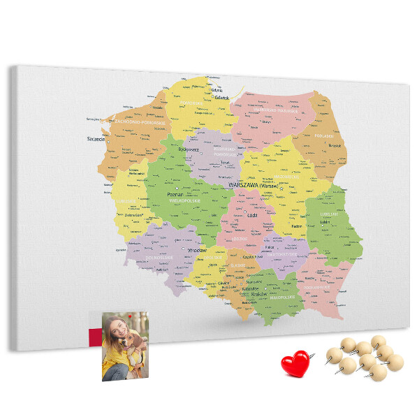 Nástěnka Mapa Polska s administrativním členěním.