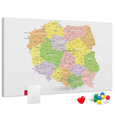 Nástěnka Mapa Polska s administrativním členěním.