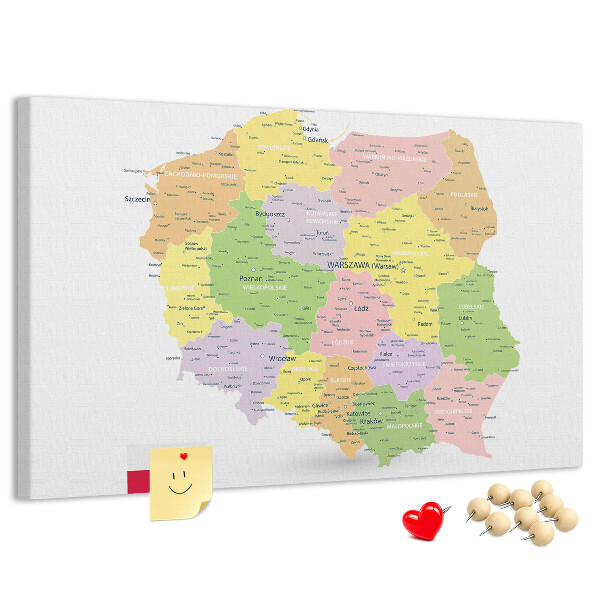 Nástěnka Mapa Polska s administrativním členěním.