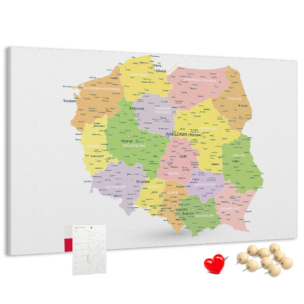 Nástěnka Mapa Polska s administrativním členěním.