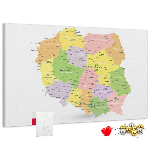 Nástěnka Mapa Polska s administrativním členěním.