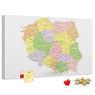 Nástěnka Mapa Polska s administrativním členěním.
