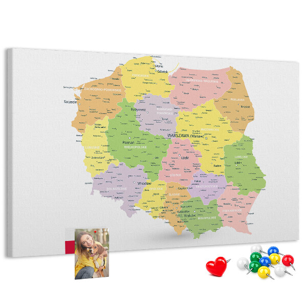 Nástěnka Mapa Polska s administrativním členěním.