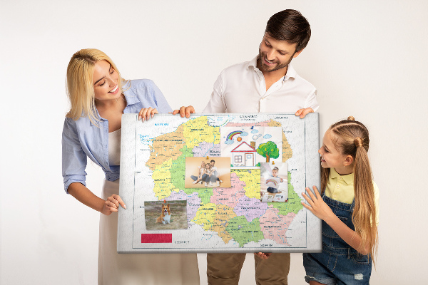Korková nástěnka Mapa Polska s barevnými vojvodstvími