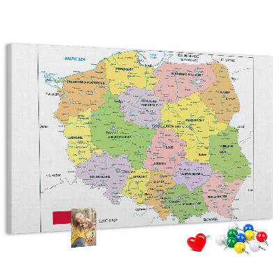 Korková nástěnka Mapa Polska s barevnými vojvodstvími