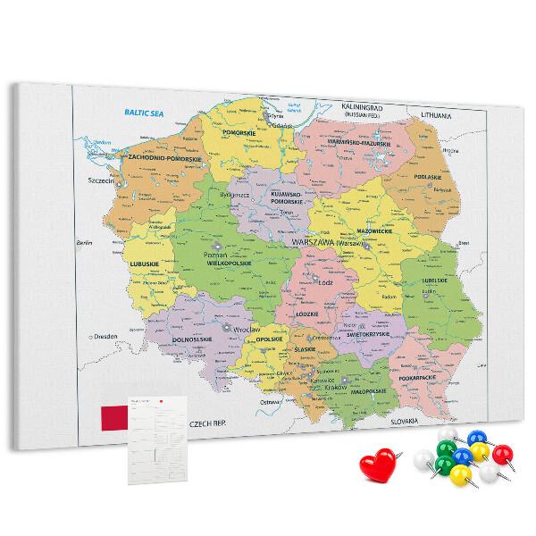 Korková nástěnka Mapa Polska s barevnými vojvodstvími