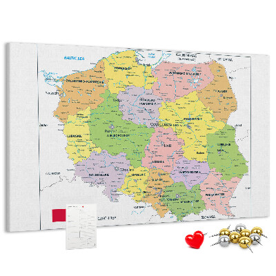 Korková nástěnka Mapa Polska s barevnými vojvodstvími