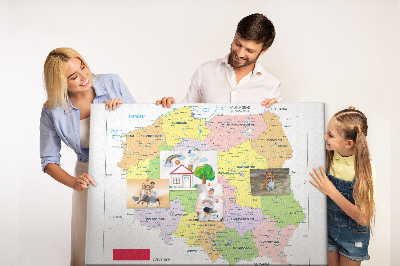 Korková nástěnka Mapa Polska s barevnými vojvodstvími