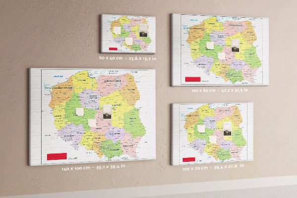 Korková nástěnka Mapa Polska s barevnými vojvodstvími