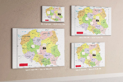 Korková nástěnka Mapa Polska s barevnými vojvodstvími