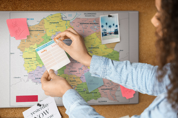 Korková nástěnka Mapa Polska s barevnými vojvodstvími