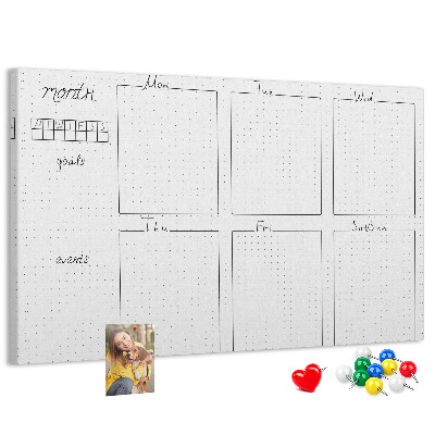 Korková nástěnka Plánovač s mřížkou pro organizaci vašeho času