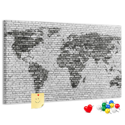 Korková nástěnka Mapa světa na cihlovou zeď