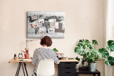 Korková nástěnka Mapa světa na cihlovou zeď