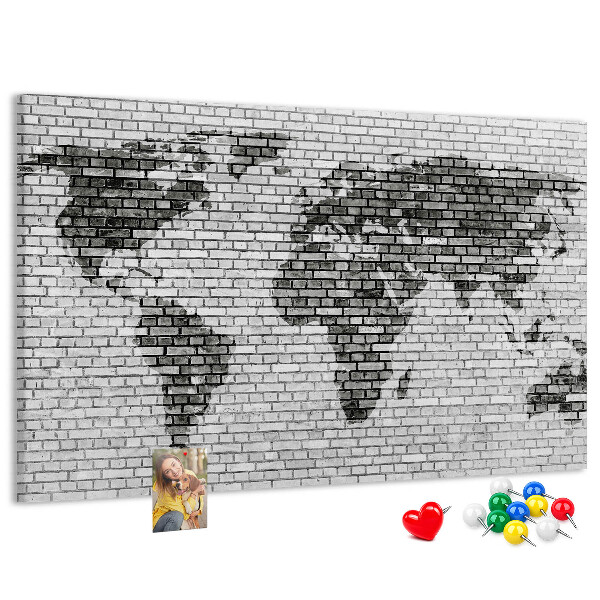 Korková nástěnka Mapa světa na cihlovou zeď