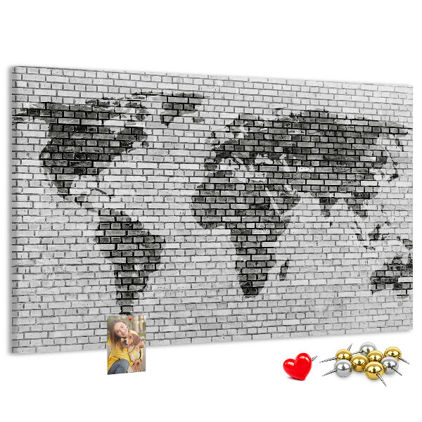 Korková nástěnka Mapa světa na cihlovou zeď