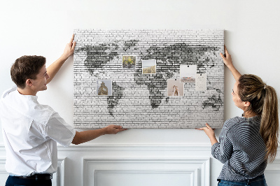 Korková nástěnka Mapa světa na cihlovou zeď