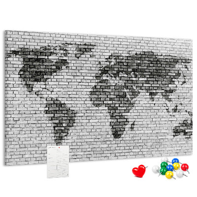 Korková nástěnka Mapa světa na cihlovou zeď