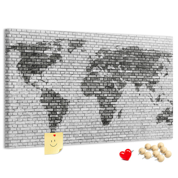Korková nástěnka Mapa světa na cihlovou zeď