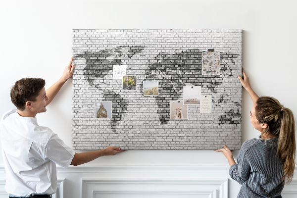 Korková nástěnka Mapa světa na cihlovou zeď