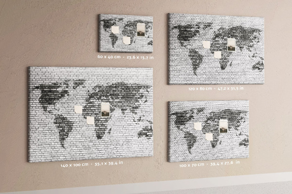Korková nástěnka Mapa světa na cihlovou zeď