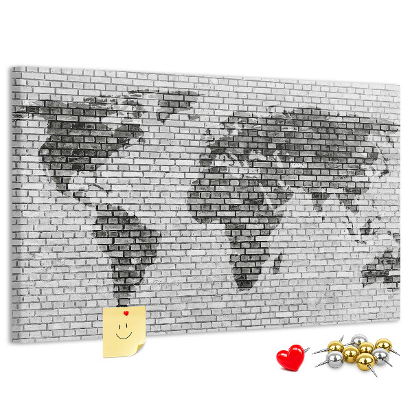 Korková nástěnka Mapa světa na cihlovou zeď