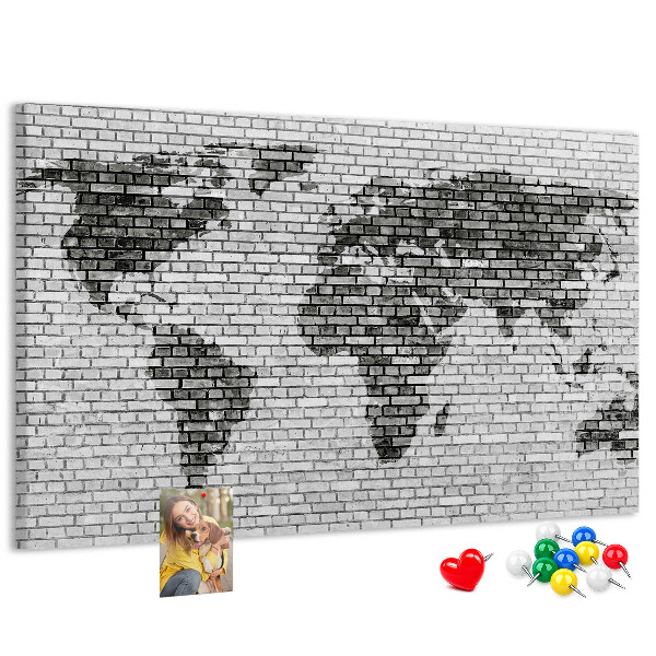 Korková nástěnka Mapa světa na cihlovou zeď
