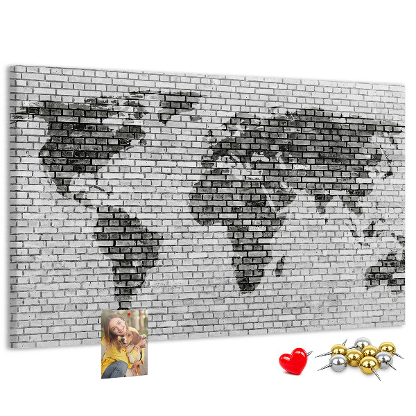 Korková nástěnka Mapa světa na cihlovou zeď