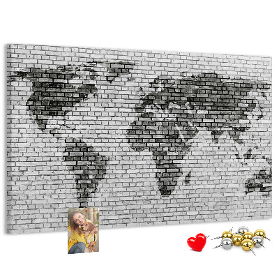 Korková nástěnka Mapa světa na cihlovou zeď