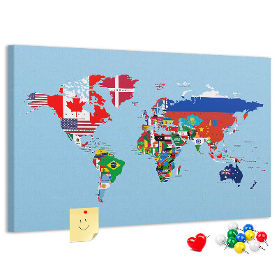 Nástěnka Mapa světa s vlajkami zemí