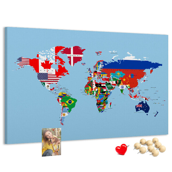 Nástěnka Mapa světa s vlajkami zemí