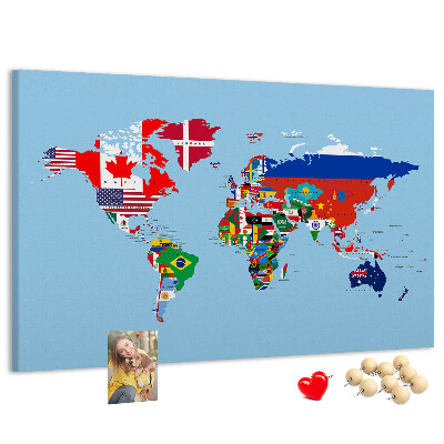 Nástěnka Mapa světa s vlajkami zemí