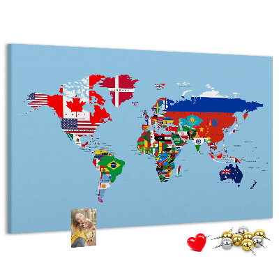 Nástěnka Mapa světa s vlajkami zemí