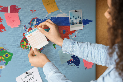 Nástěnka Mapa světa s vlajkami zemí