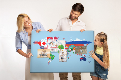 Nástěnka Mapa světa s vlajkami zemí