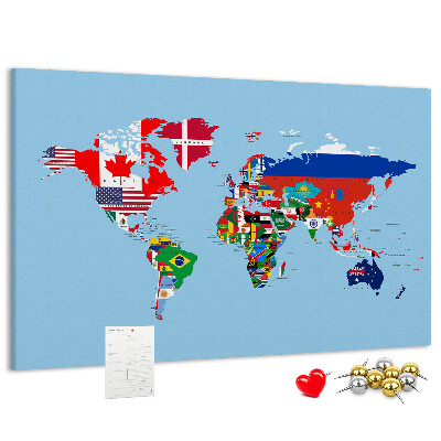Nástěnka Mapa světa s vlajkami zemí