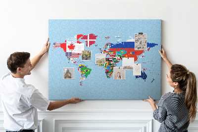 Nástěnka Mapa světa s vlajkami zemí